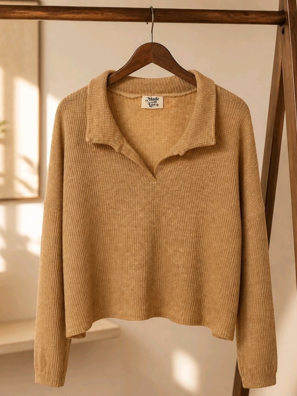 Made With Love Tan Collared Knit Pullover